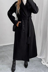 Black Belted Wool Blend Relaxed Overcoat