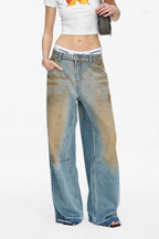 Distressed Dirty Wash Relaxed Straight Jeans