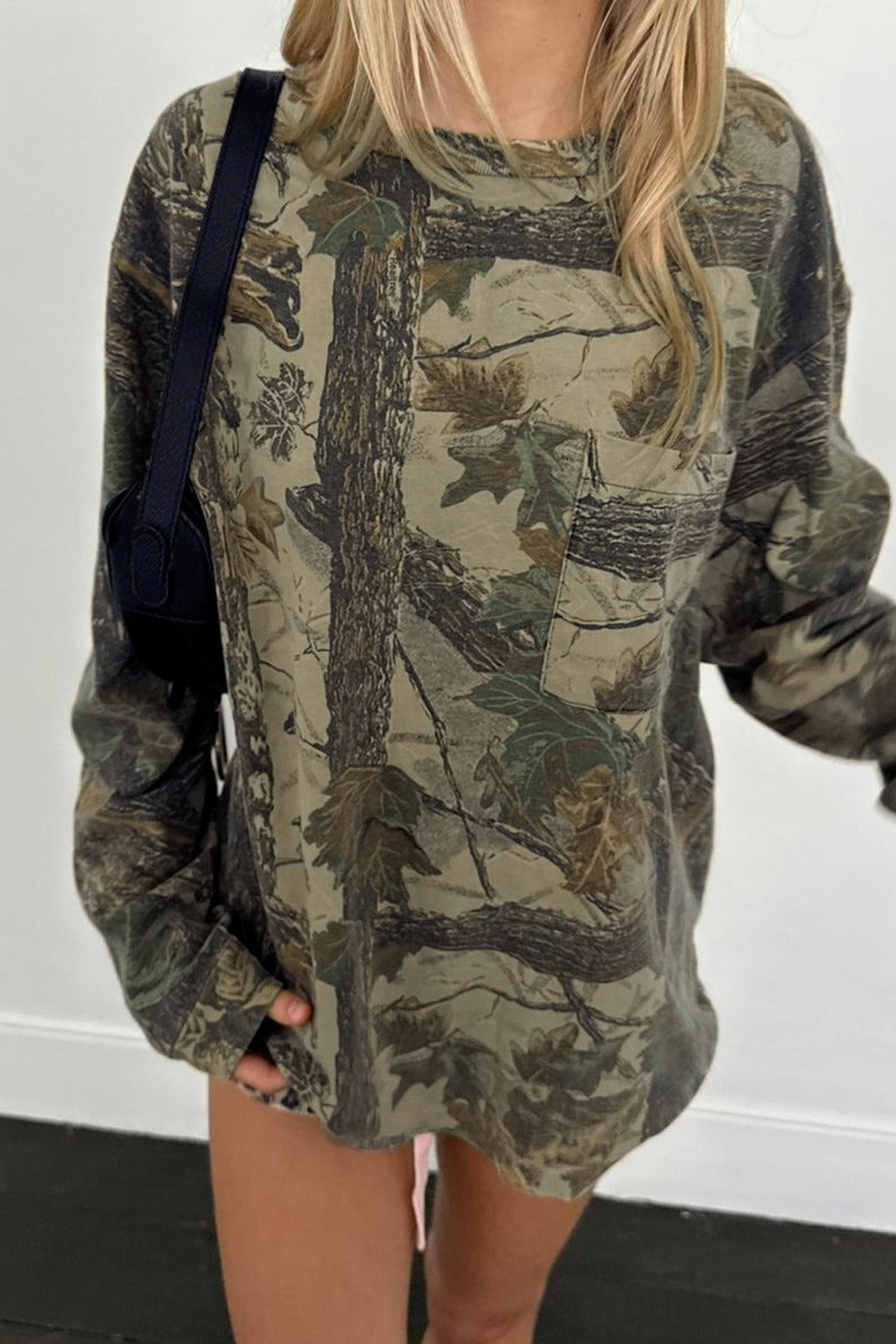 Camouflage Leaf Print Crew Neck Sweatshirt