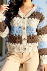 Color Block V-Neck Loose Sweater