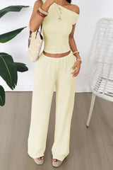 Textured Asymmetrical Tank Top Wide Leg Pants Set