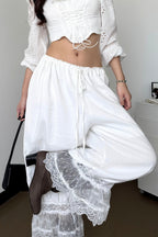 Lace Trim Relaxed Fit Boho Pants