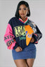 Patchwork V Neck Oversized Sweatshirt