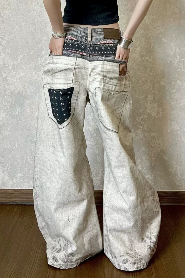 Digital Graphic Low Rise Straight Leg Jeans