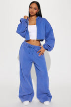 Cropped Zip Sweatshirt Two Piece Set