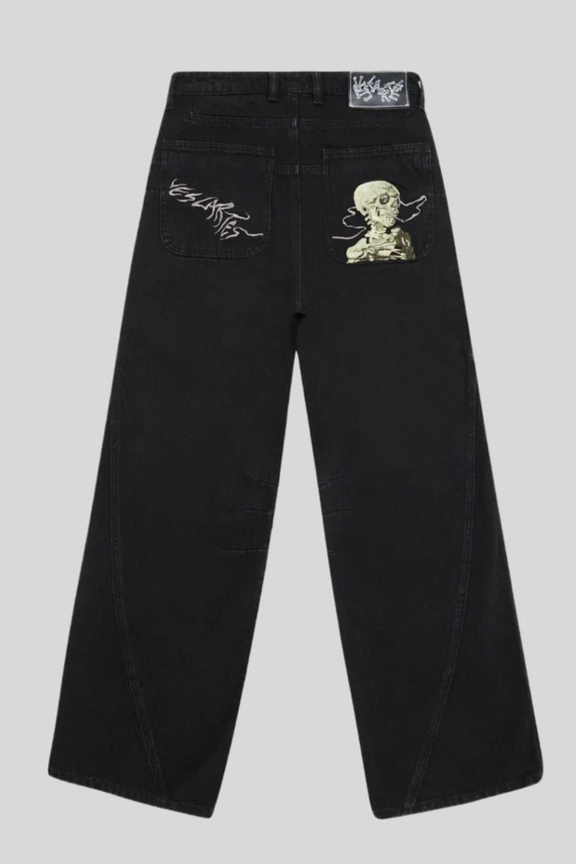 Skeleton Embroidered Wide Leg Black Jeans Main image