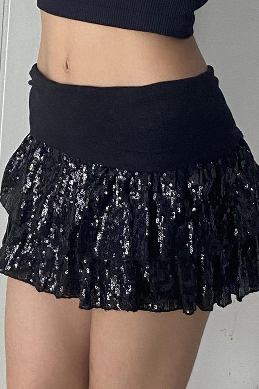 Sequin Paneled Tiered Bodycon Mini Skirt Secondary image
