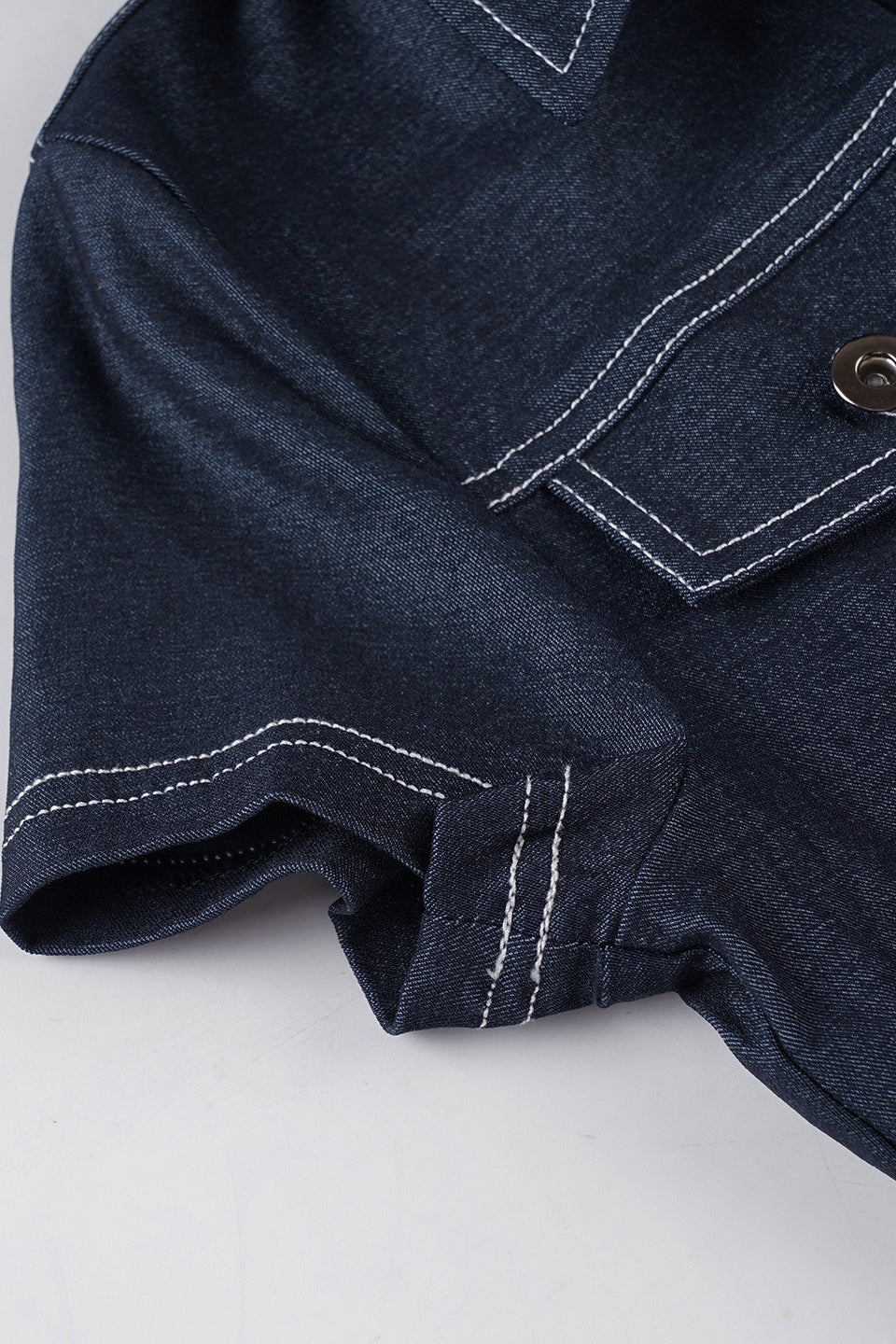Denim Contrast Stitch Pocket Blouse