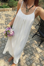 White Textured Ruched Resort Midi Dress