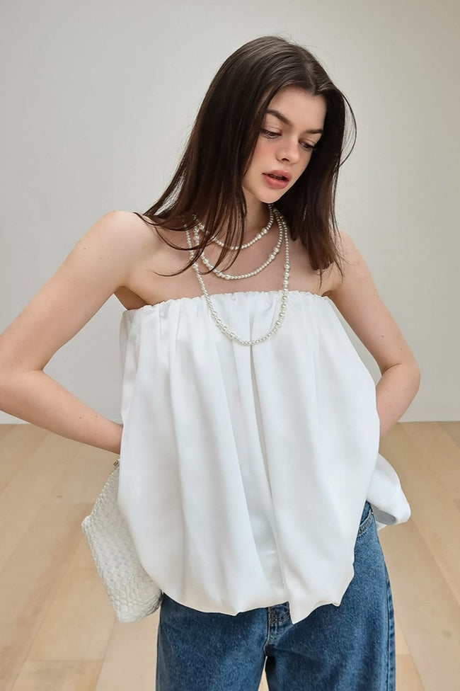 Satin Strapless Puffy Loose Fit Tube Top Main image