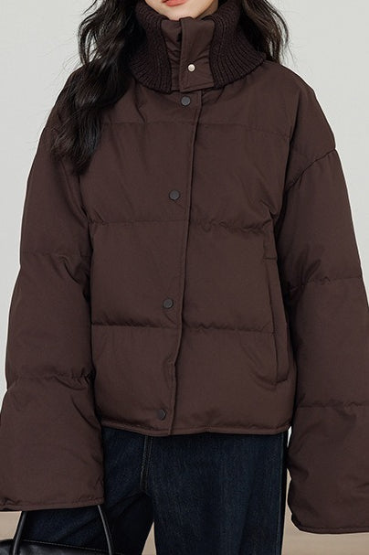 Knit Collar White Duck Down Puffer Jacket Main image