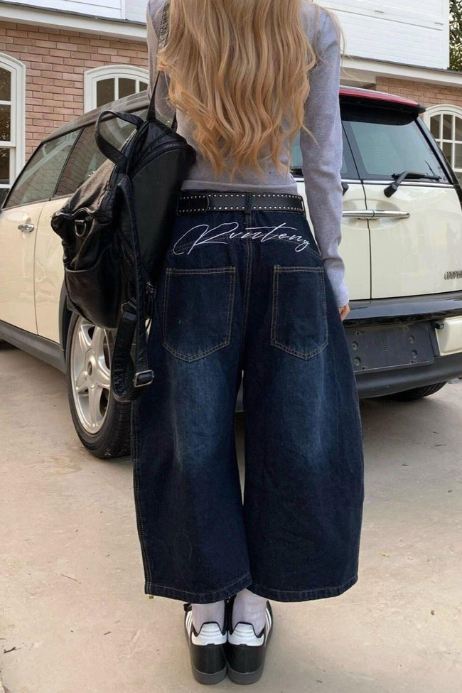 Vintage Back Embroidery Patchwork Wide Leg Jeans Main image