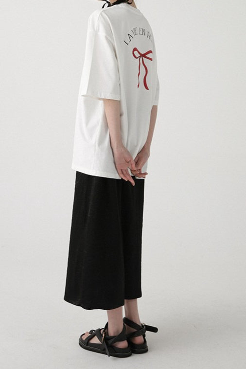 Cotton Bow Print Minimalist Short Sleeve Tee