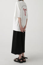 Cotton Bow Print Minimalist Short Sleeve Tee