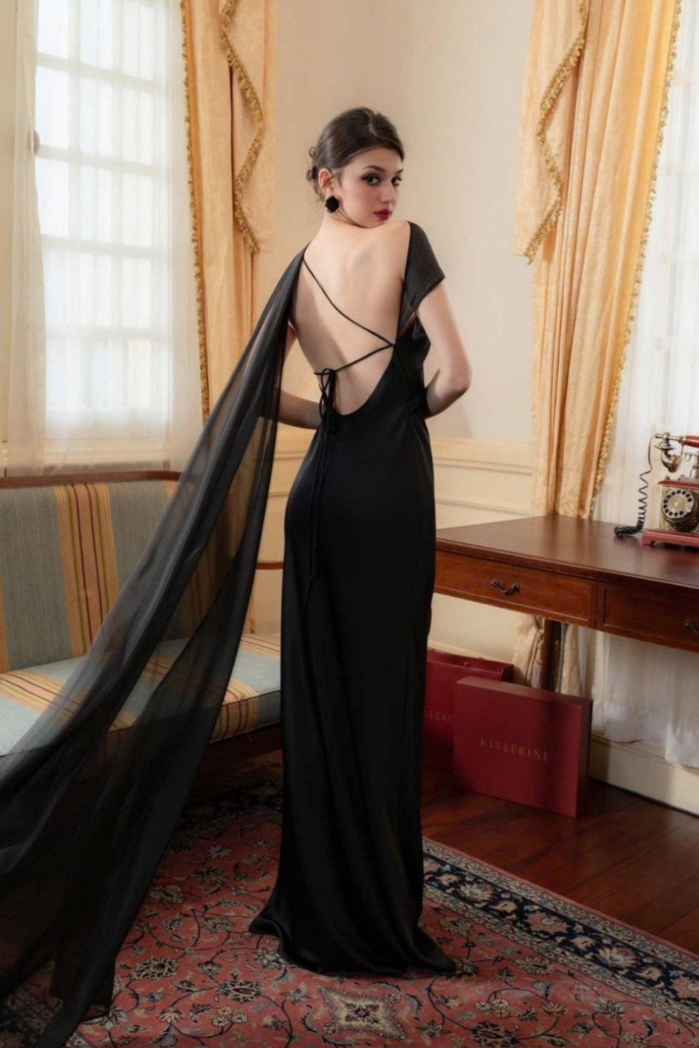 Elegant Satin Slant Neck Sheath Formal Dress