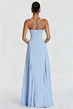 Cross Back Milk Silk Maxi Formal Dress