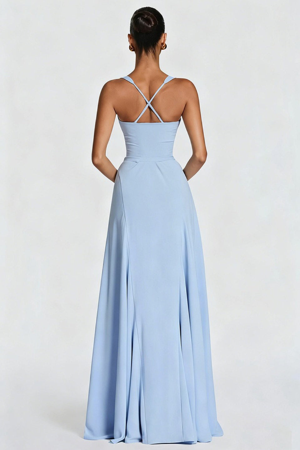 Cross Back Milk Silk Maxi Formal Dress