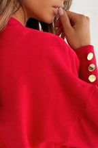V Neck Button Knit Pullover Sweater Red / S
