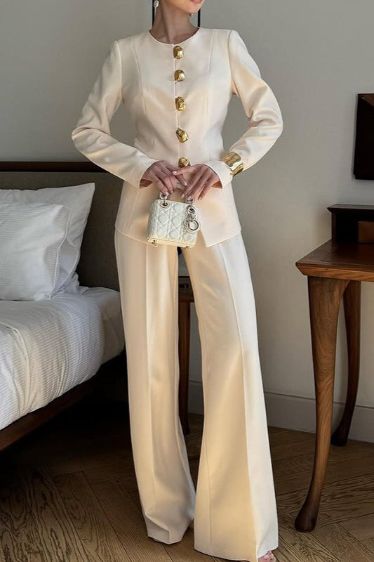 Relaxed White Two Piece Blazer Pants Set Main image