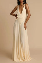 Deep V Neck Lace Patchwork Boho Dress