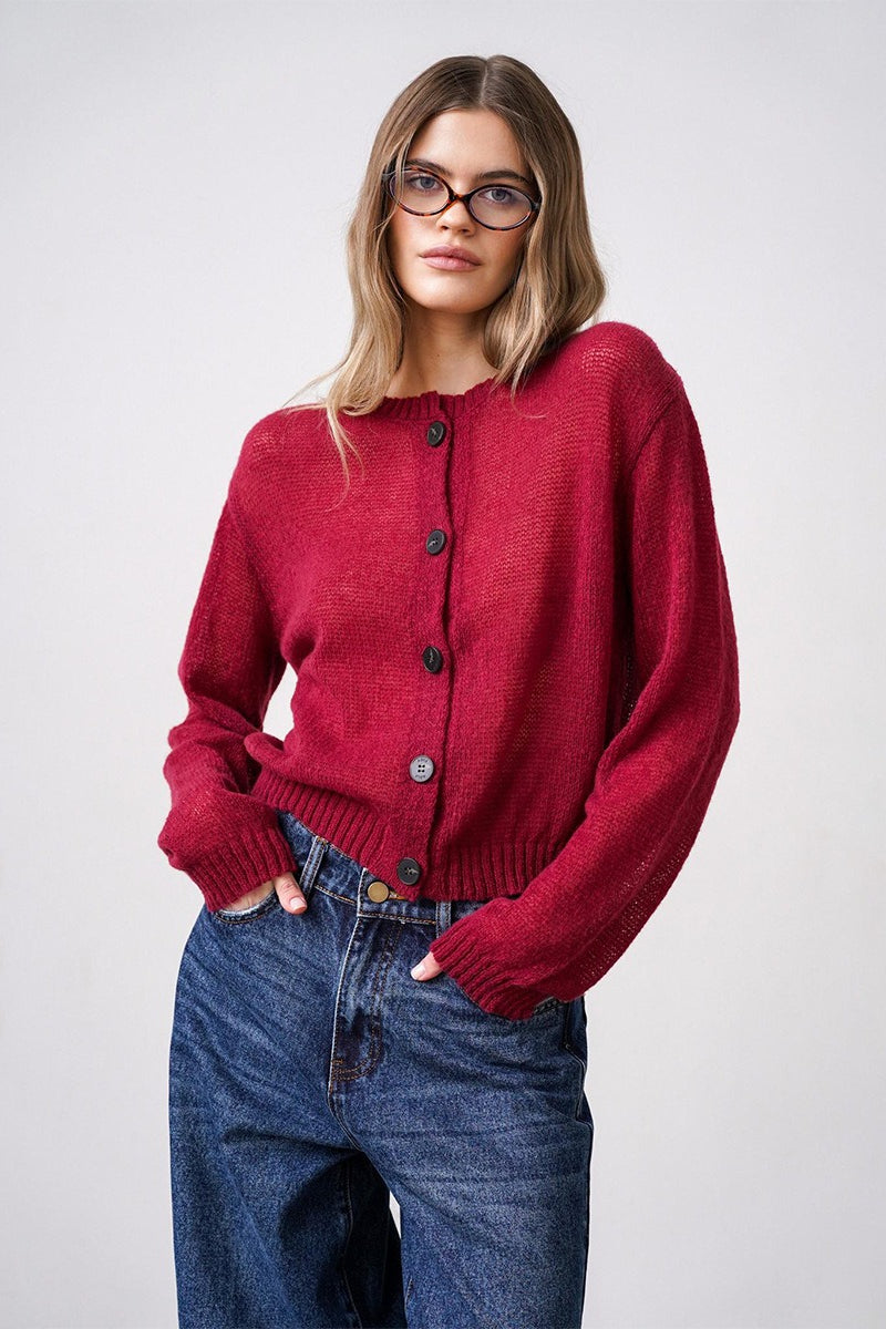 Relaxed Fit Knit Cardigan S / Red