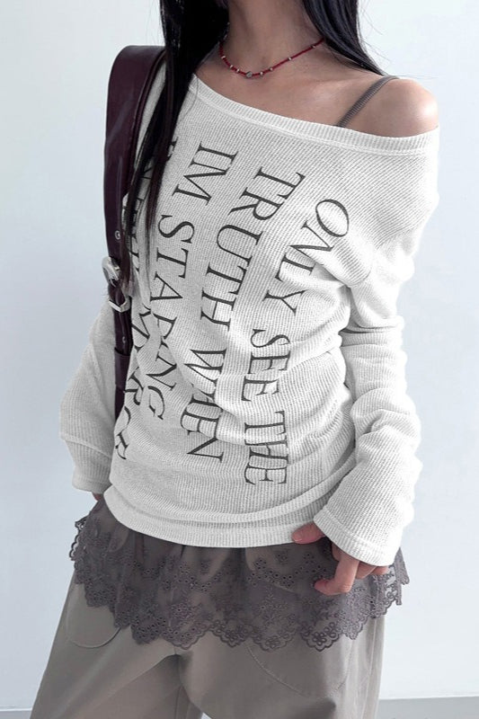 Statement Print Off Shoulder Long Sleeve Tee Main image