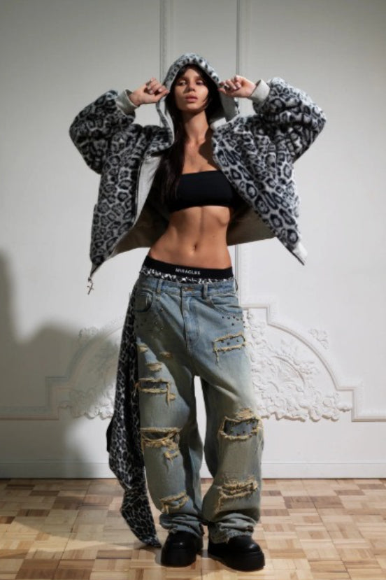Reversible Leopard Lined Zip Up Hoodie