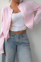 Lightweight Round Neck Button Cardigan