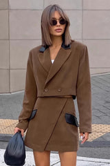 Brown Tweed Two Piece Blazer Skirt Set