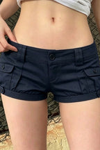 Low Rise Multi Pocket Denim Mini Shorts