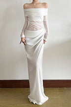Off Shoulder Sheer Tulle Mesh Slim Fit Elegant Prom Dress