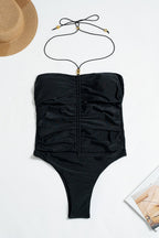 Shiny Ruched Strappy Nylon One Piece Swimwear