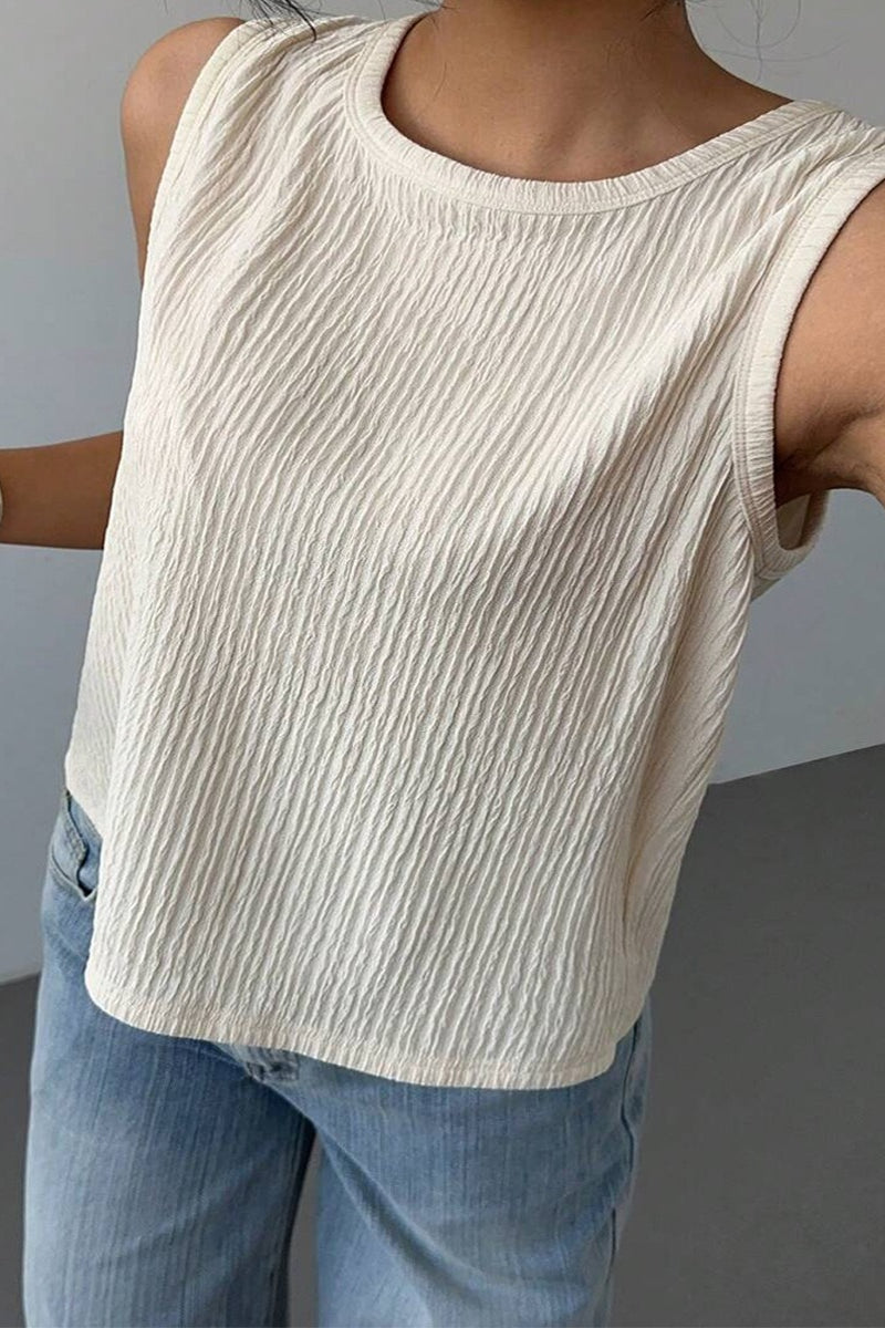 Double Bow Open Back Pleated Tank Top