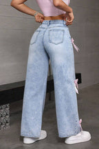 Y2K Bow Applique Washed Relaxed Jeans