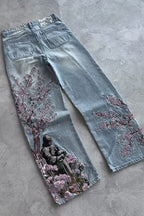 Samurai Blossom Embroidered Wide Leg Jeans