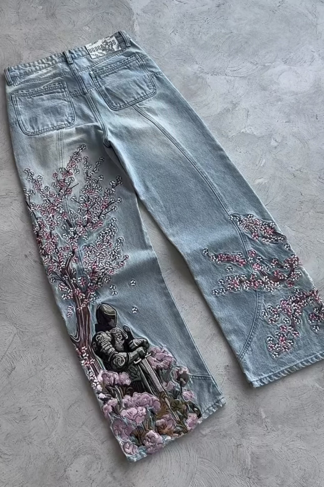 Samurai Blossom Embroidered Wide Leg Jeans