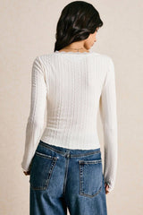 Slim Fit Long Sleeve Lace V Neck Blouse