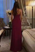 Elegant Solid Color Lace Up Ruched Maxi Dress