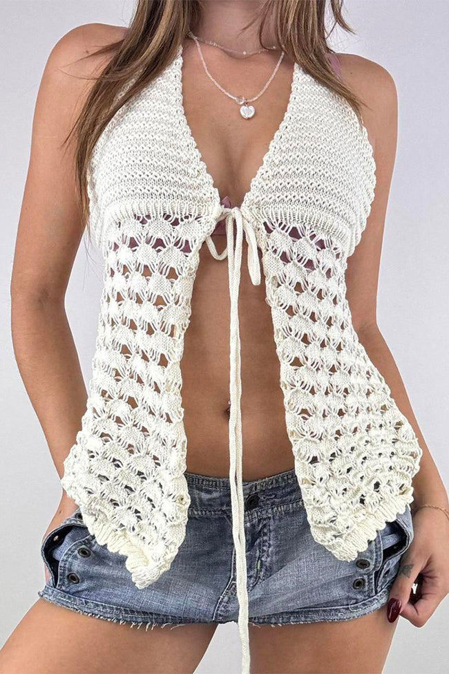 Knit Crochet Tie Neck Cami Halter Top Main image