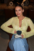 Slim Hollow Long Sleeve Single Breasted Cardigan Yellow / S