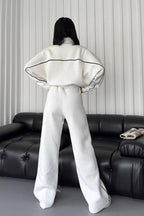 Stand Collar Zip Sweatshirt Stripe Pants Set