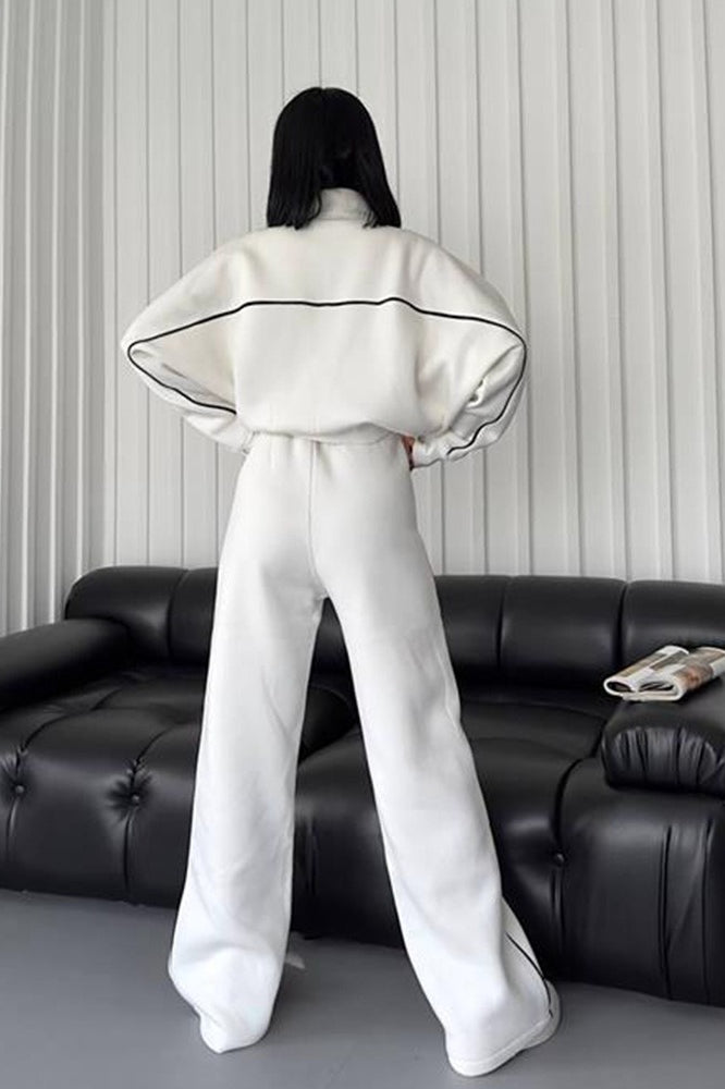 Stand Collar Zip Sweatshirt Stripe Pants Set