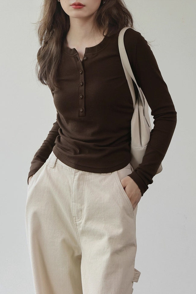 Mocha Brown Brushed Slim Fit Long Sleeve Tee Main image