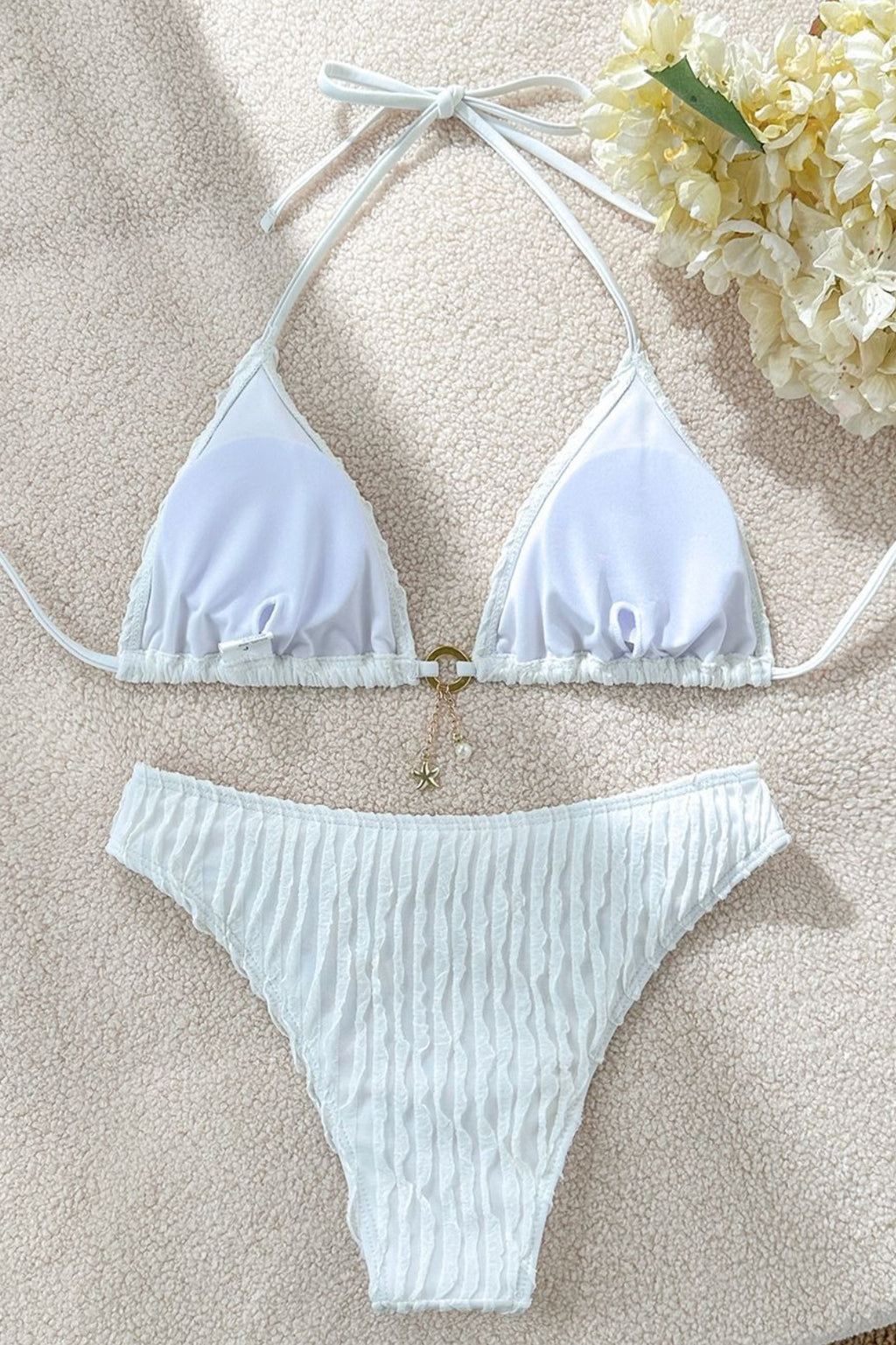 Textured Drawstring Tie Bikini Set