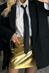 Solid Metallic Bodycon Mini Skirt