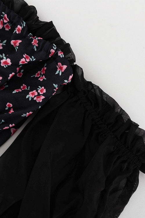 Chiffon Patchwork Strapless A Line Floral Dress