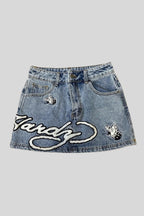 Y2K Embroidered Typography Denim Mini Skirt