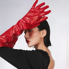 Long Opera Faux Leather Cosplay Evening Gloves