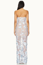 Elegant Strapless 3D Floral Embroidery Floral Dress