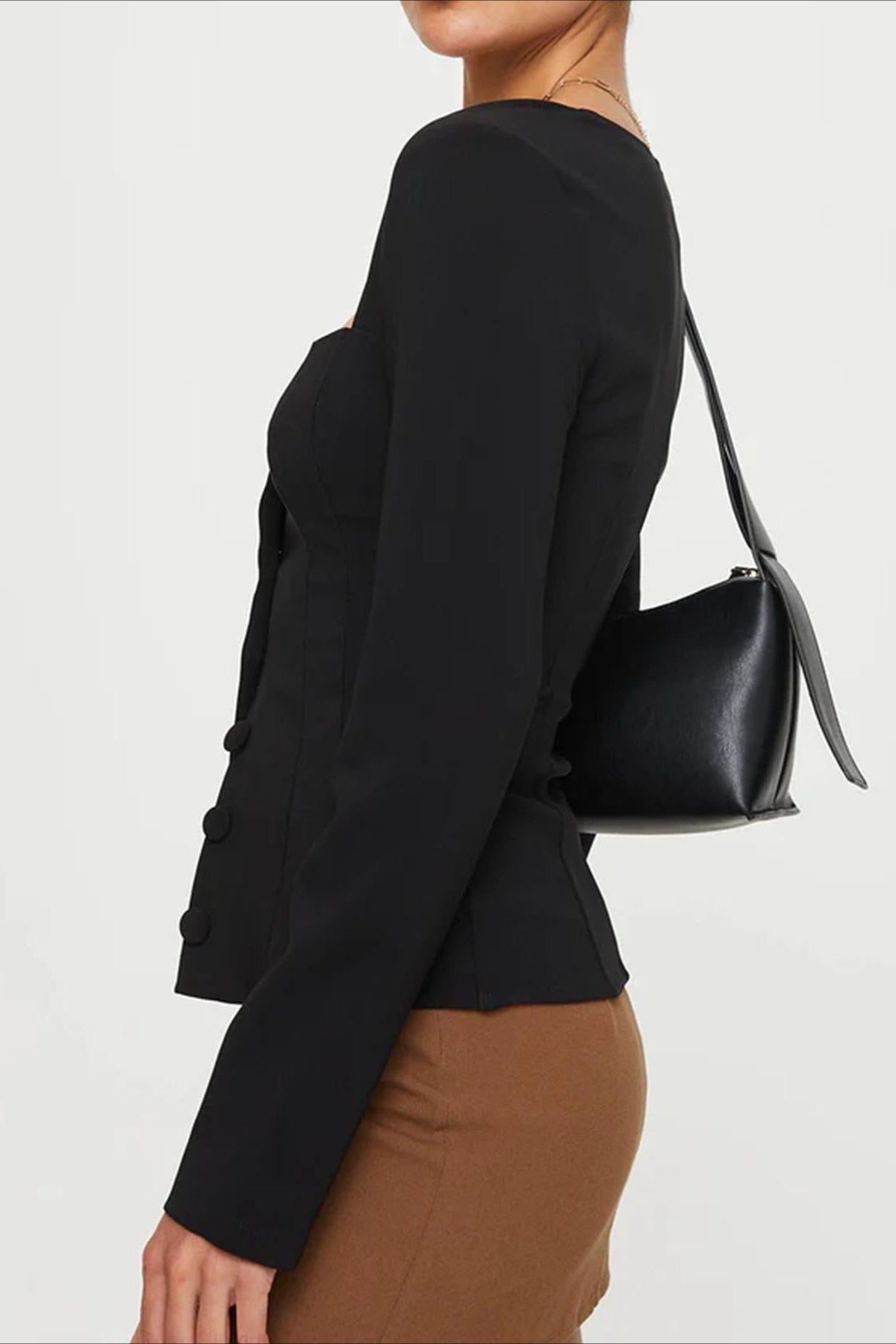 Single Button Knit Long Sleeve Blouse Secondary image